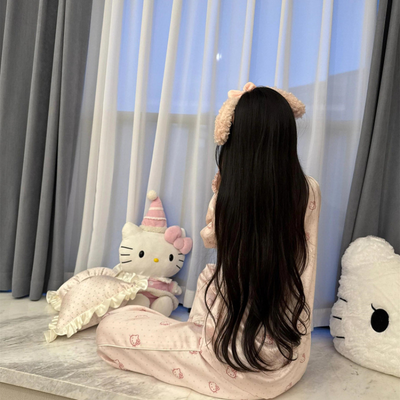 甘くてかわいいハイエンドハローキティアイスシルクパジャマ女性のための 2025 新しい大きいサイズの快適なホームウェアセット|undefined