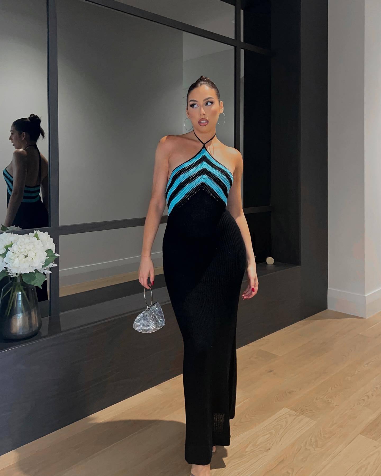 New Women'S Clothing Fashionable And Sexy Suspender Backless Striped Color Matching Slim-Fitting Hip-Wrapped Dress 17 Undefined