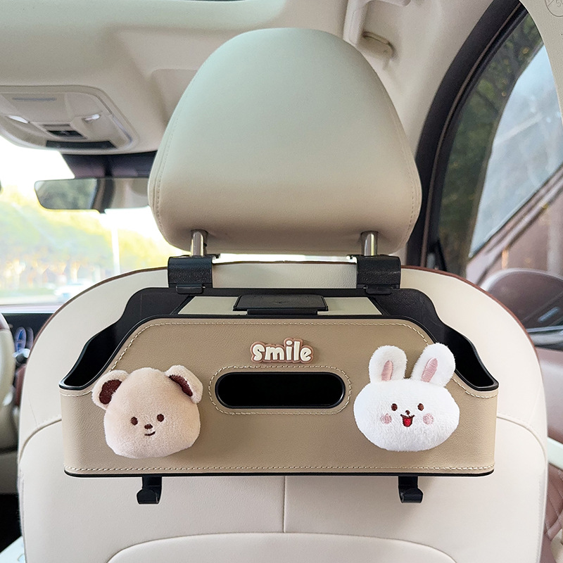 Qìchē – Back Hook Rack Bag Car storage bag/box - beige-bear-rabbit-multi-function-seat-back-storage-box