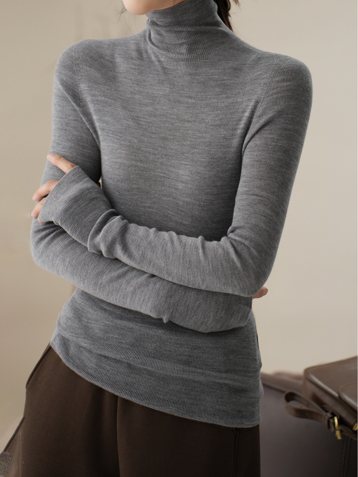 揚子糸 120 カウント シームレス ワンピース レディース ウール タートルネック セーター ボトリング シャツ 長袖