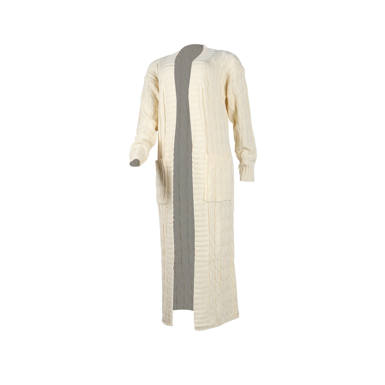 Damen Strickjacke Lang Aus Grobstrick In Unifarben Wintermantel_voghion.com