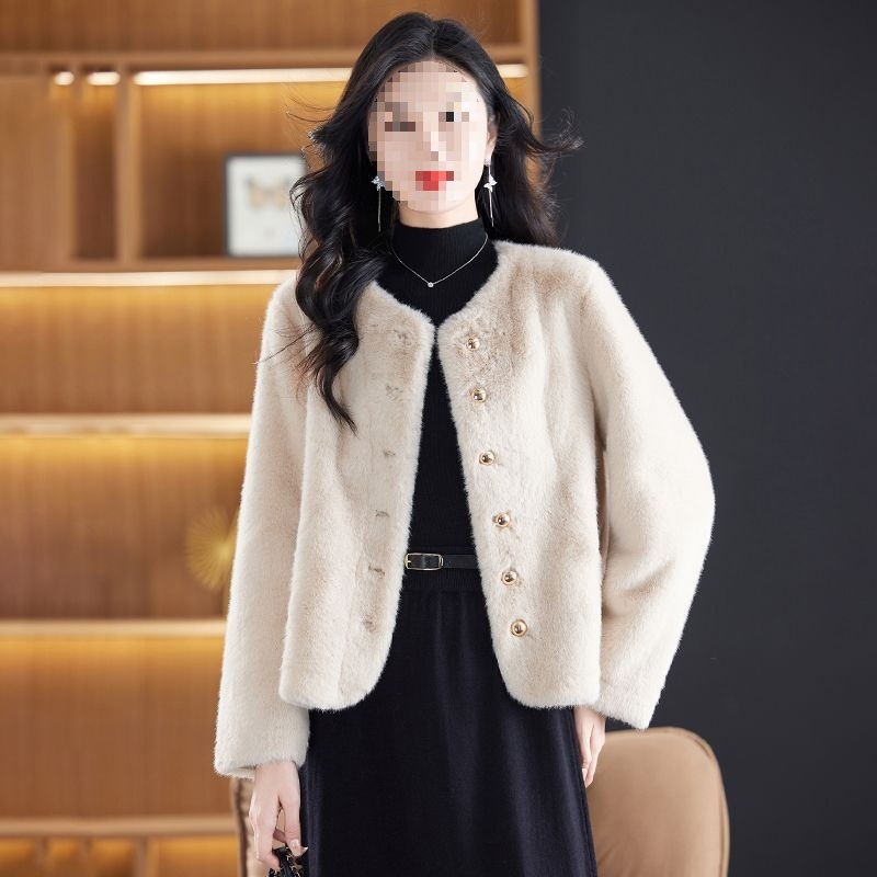 Counter Same Style Small Fragrance New Round Neck Gold Button Mink Fur One-Piece Outwear Winter Fur Outwear Women's Top