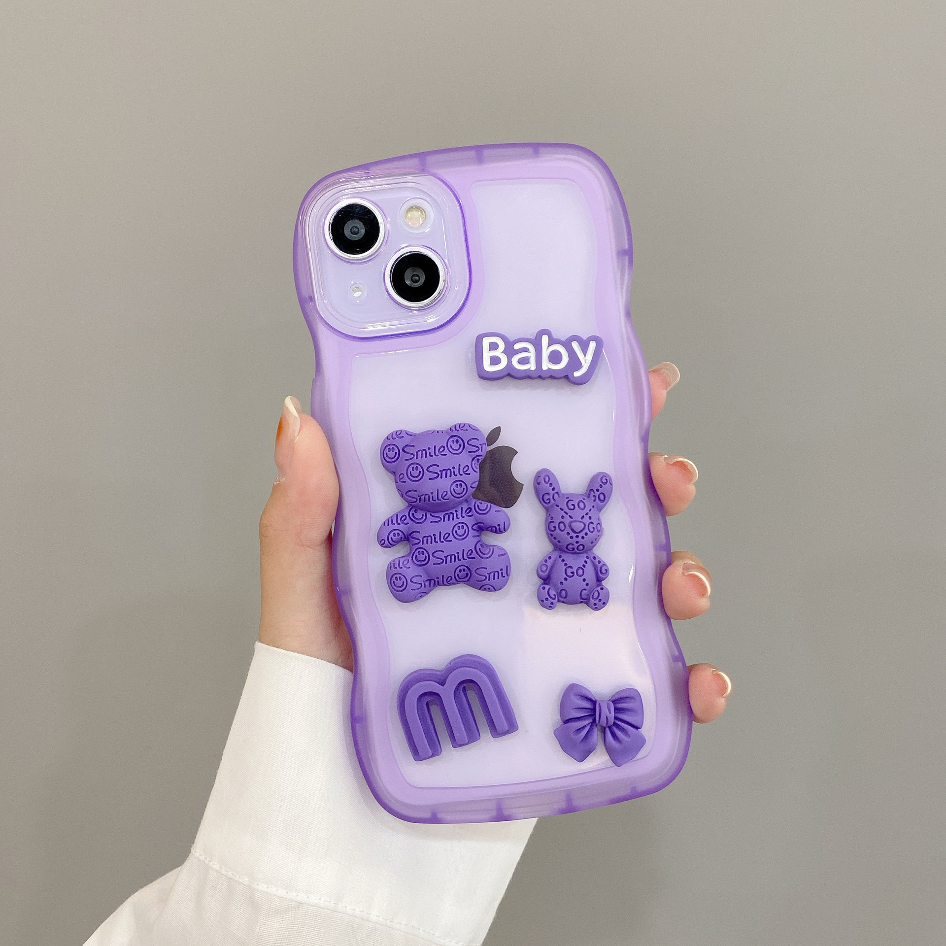 Aplicable a Apple 15 ondulado púrpura oso teléfono caso iPhone11PRO caso suave resistente a la caída de color transparente caso de protección