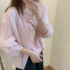 2025夏の新型韓国風フレンチシャツ薄い日焼け止め服長袖通気性ゆったりファッション丸襟コートホワイト
