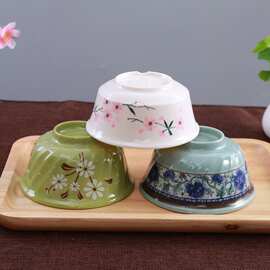 5个装密胺塑料仿瓷火锅自助餐青花瓷斜纹喝汤米饭碗米线粥面小碗