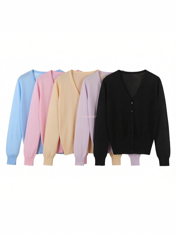 Summer Outerwear Ice Silk Shiny Top for Women, Thin Knit Cardigan with Metallic Thread Paired with a Dress