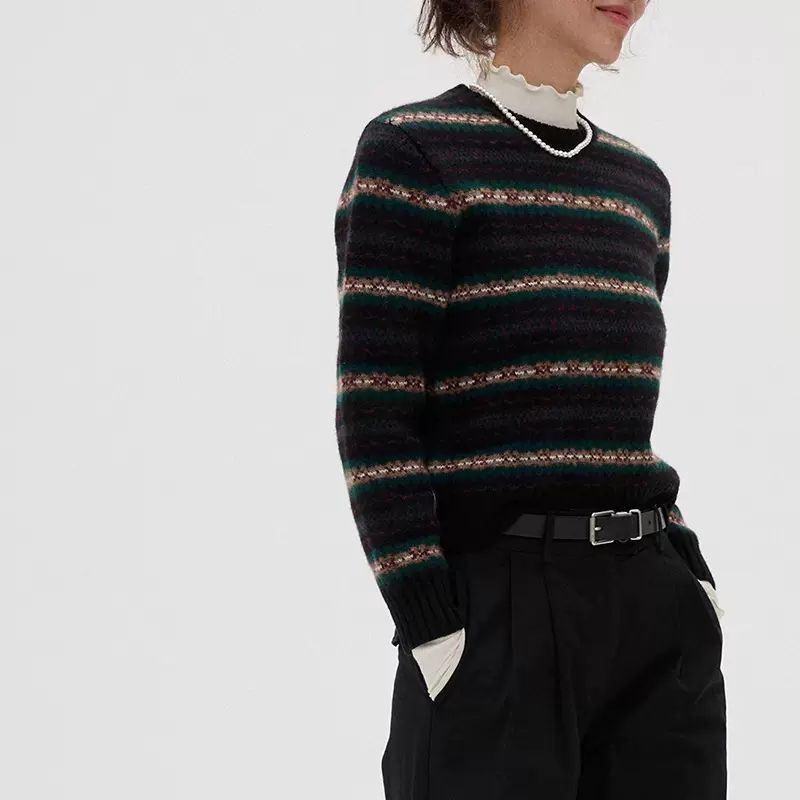 Coran绿野仙踪’ 复古费尔岛配色少年感全套头毛衣撞色上衣