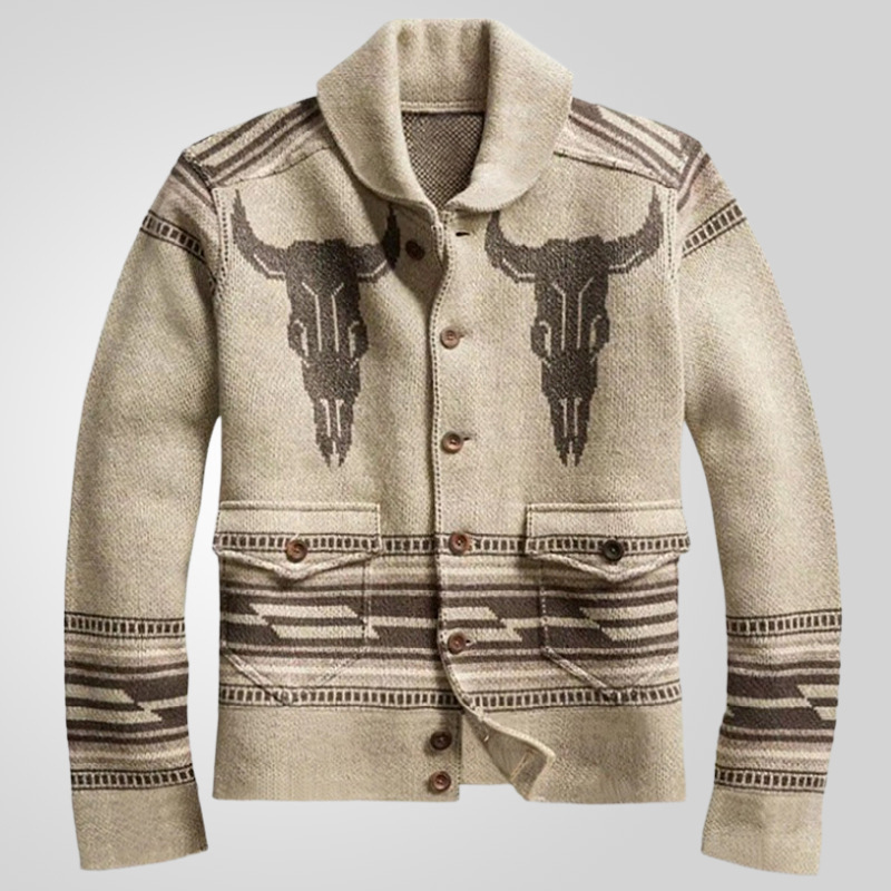 Men's Clothing new men's clothing jacquard knit jacket long sleeve lapel cardigan sweater for men_voghion.com