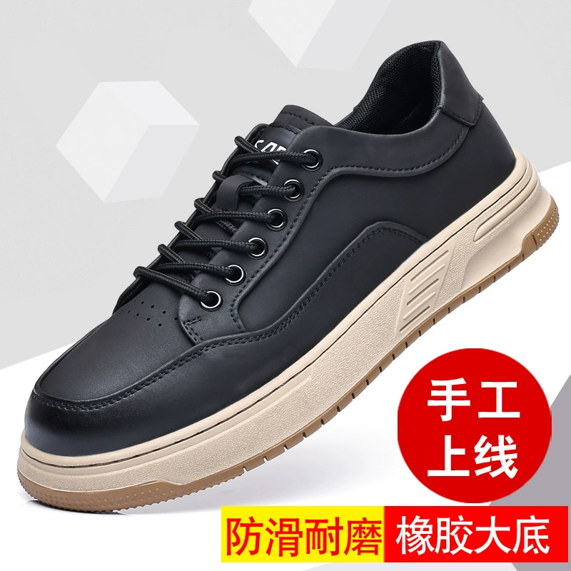 2024 весна и осень новые ботинки из бобов на толстой подошве Мужская повседневная обувь для вождения моды дикие кроссовки кожаные одиночные кроссовки