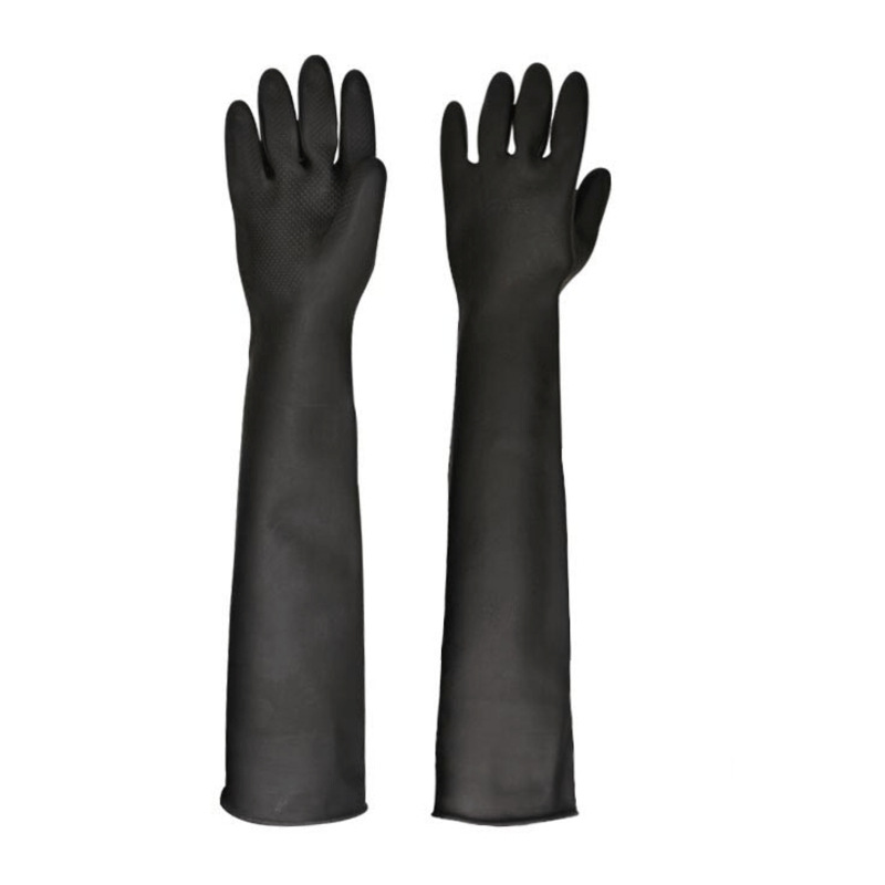 ANJIAN安健 乳胶手套60CM黑加厚白天然乳胶防化耐酸碱手套全涂层