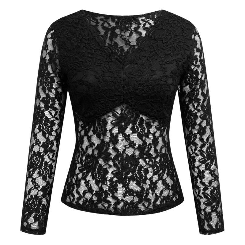 Top de encaje sexy de color sólido para mujer Ropa de mujer transfronteriza