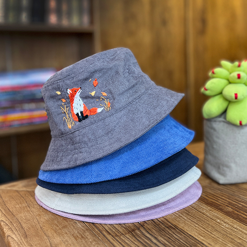 Lu bordado a mano diy sombrero de pescador sombrero de deportes para hombres y mujeres estudiantes sombrero de flores de dibujos animados casuales coreanos