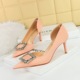 3226-AK35 Versatile High Heel Women's Shoes Thin Heel High Heel Shallow Notched Side Hollow Metal Buckle Single Shoe