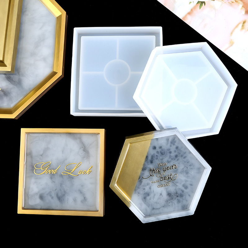 Glue Dripping Mold Round Hexagonal Square Coaster Handmade Crystal High Permeable Resin Silicone Mold Ornaments
