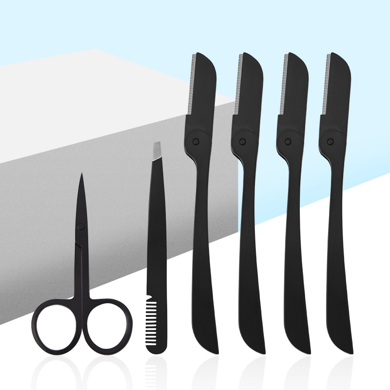 Wholesale stainless steel eyebrow shaping kit in stock, eyebrow trimming scissors and tools set for home use