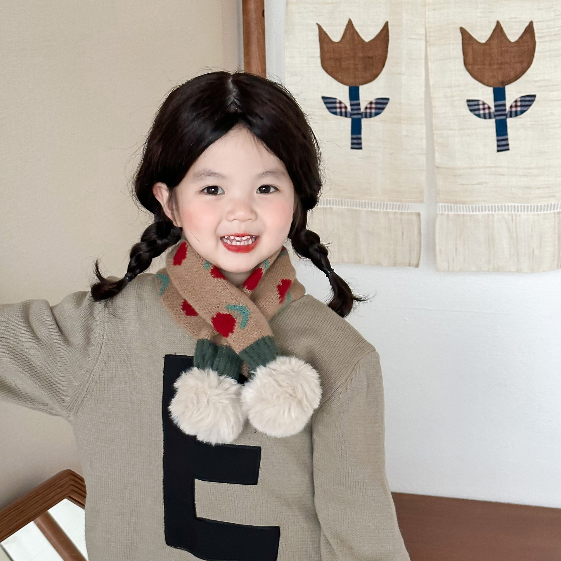 Children's scarf winter fashion ins cute flower knitted warm baby bib_voghion.com