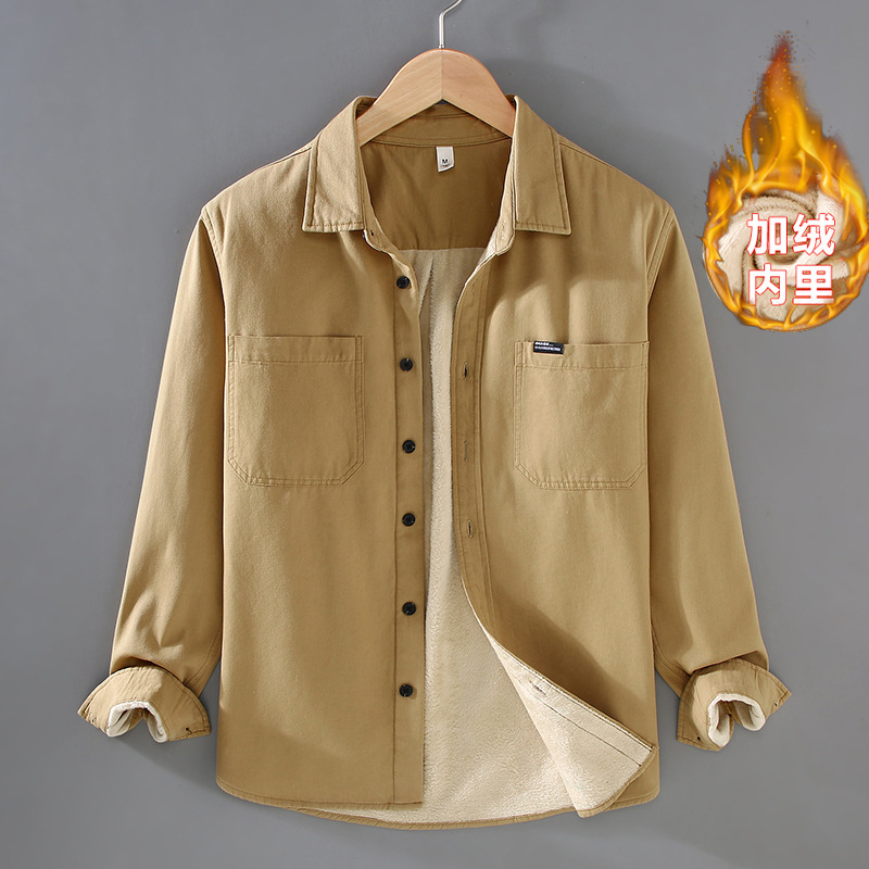 2383ベルベット厚手純綿長袖工装シャツ男性ファッションカジュアルシャツ服保温上着外着|undefined