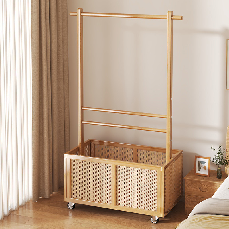 Perchero de madera maciza portátil Luz de lujo percha de almacenamiento hogar piso dormitorio percha simple espesado percha