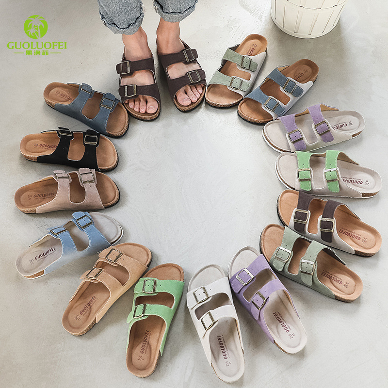 Cork Slippers Women's Summer Wear Fashion All-match Non-slip Couple Cowhide Slippers Holiday Beach Shoes Men's Manufacturers