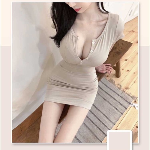 Pure Desire V-Neck Bodycon Mini Dress for Women 2024 Summer New Arrival Short Sleeve Sexy Goddess Showcases Figure Mini Skirt