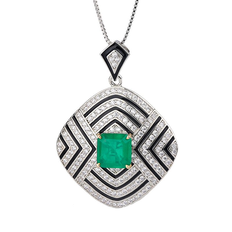 Zhuang Sheng joyas fondo de cobre chapado en oro Esmeralda artificial Paraiba cuadrado 10*10 COLLAR COLGANTE creativo