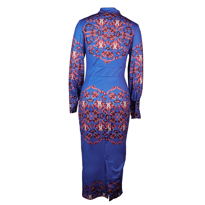 Women's Printed Stand Collar Dress With Long Sleeves For Women_voghion.com