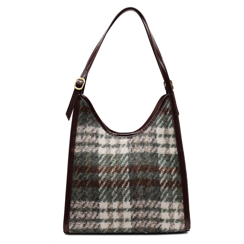 Otoño y invierno coreano tela a cuadros bolso de hombro para mujeres 2025 nuevo estilo retro bolso de cubo portátil bolso de brazo universal