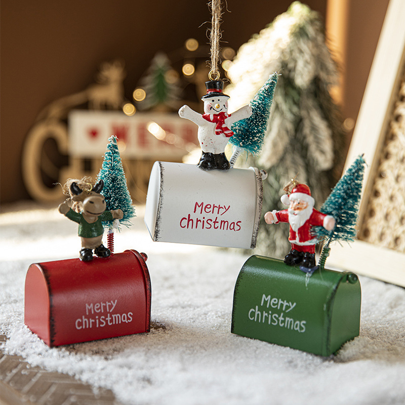 Navidad nuevo árbol de Navidad Santa Claus buzón hierro pintado decorativo colgante decoraciones navideñas