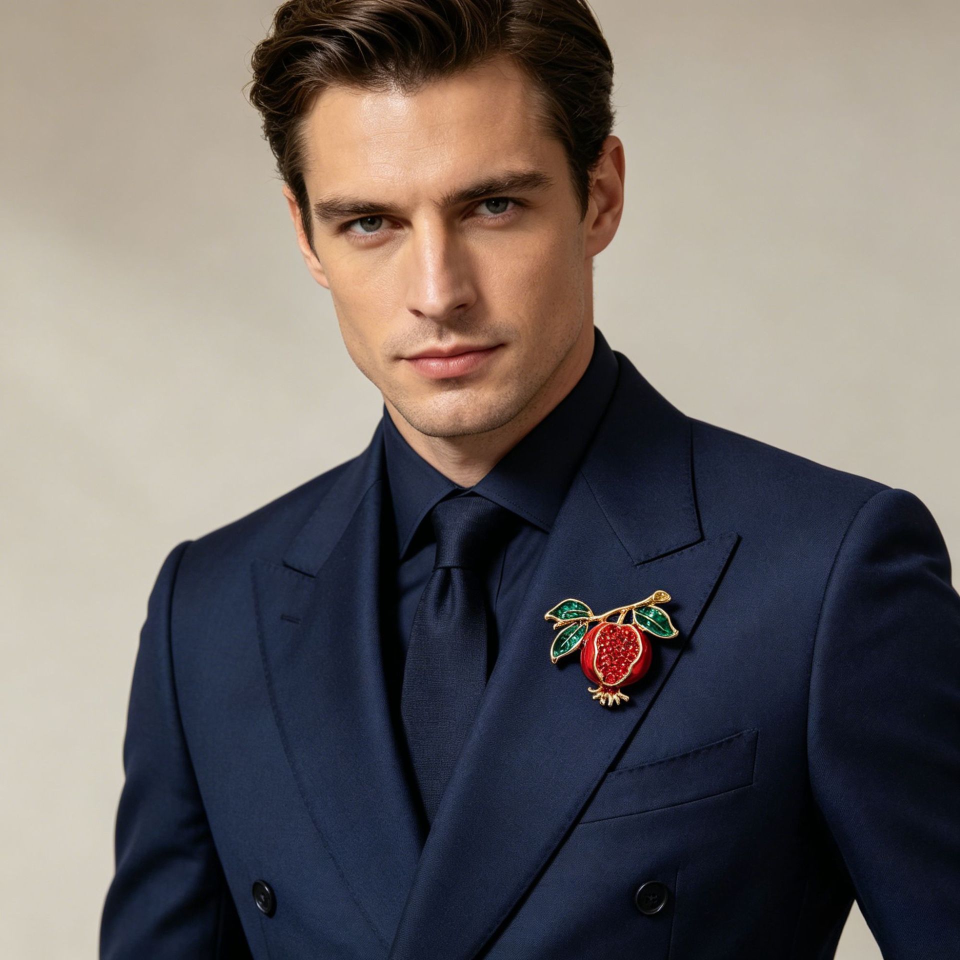 Traditional Chinese-style pomegranate brooch, exquisite enamel pin, high-end accessory for suits and coats, symbolizing abundance and good fortune, a unique and stylish piece of jewelry