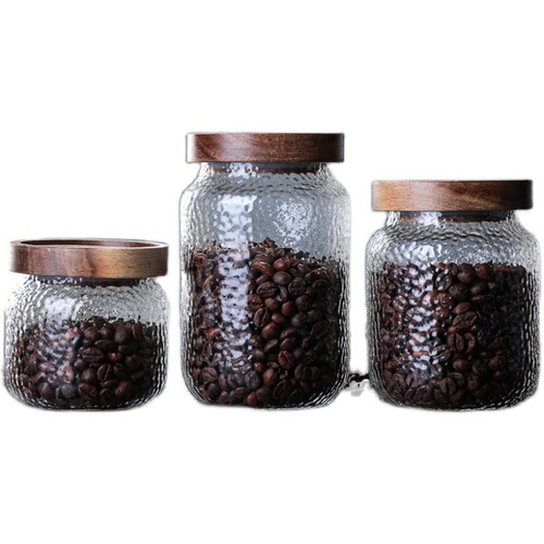 Japanese Hammered Rosewood Glass Food Storage Can for Coffee Beans and Tea, Sealed Transparent Storage Container