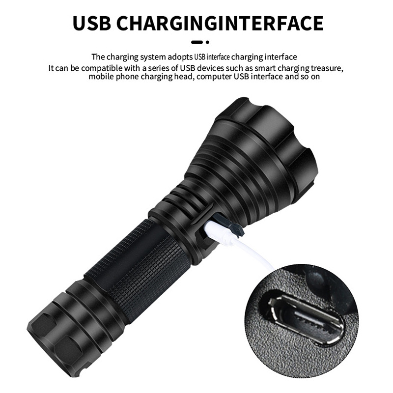 Transfronterizo T40 linterna de luz fuerte al aire libre impermeable USB recargable zoom telescópico linterna LED de alta potencia