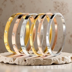跨境不锈钢手镯女高级感电镀不掉色圆圈手环镶钻轻奢钛钢流行饰品