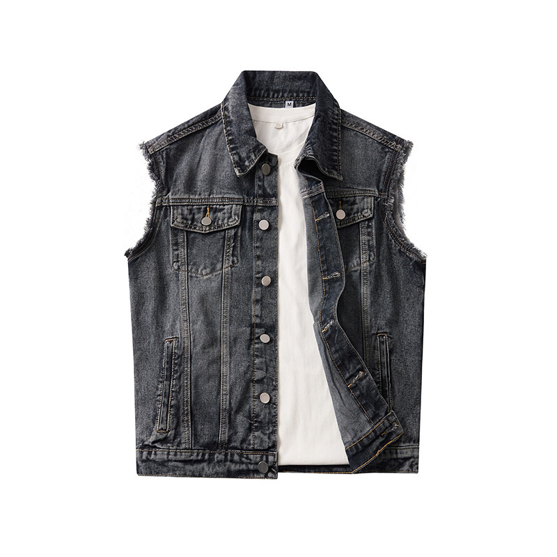 Foreign trade men's clothing supply, custom labeling denim vest, men's "Wild Dog Bones" style, Song Weilong's same model, collared vest