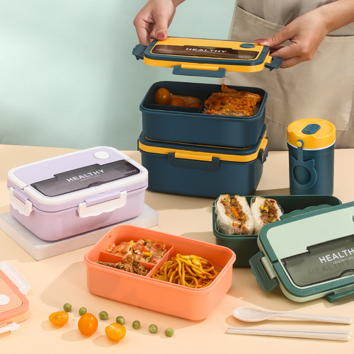 Cross-border lunch box compartment microwave lunch box student Nordic style portable tableware plastic insulated lunch box office worker