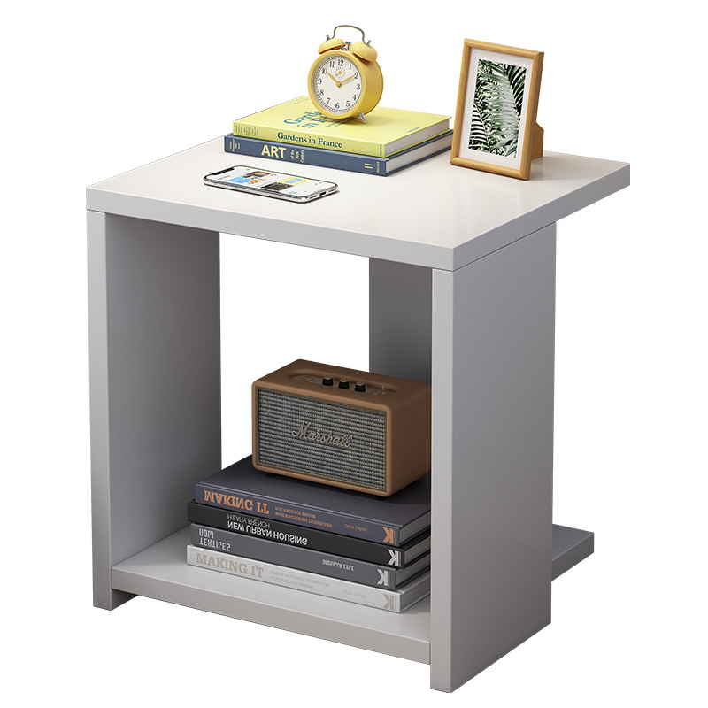 Mesa de cabezal de cama dormitorio moderno de aire minimalista al lado de la cama de almacenamiento gabinete bajo de alquiler de viviendas de salón al lado del sofá unos pocos estantes de almacenamiento simples