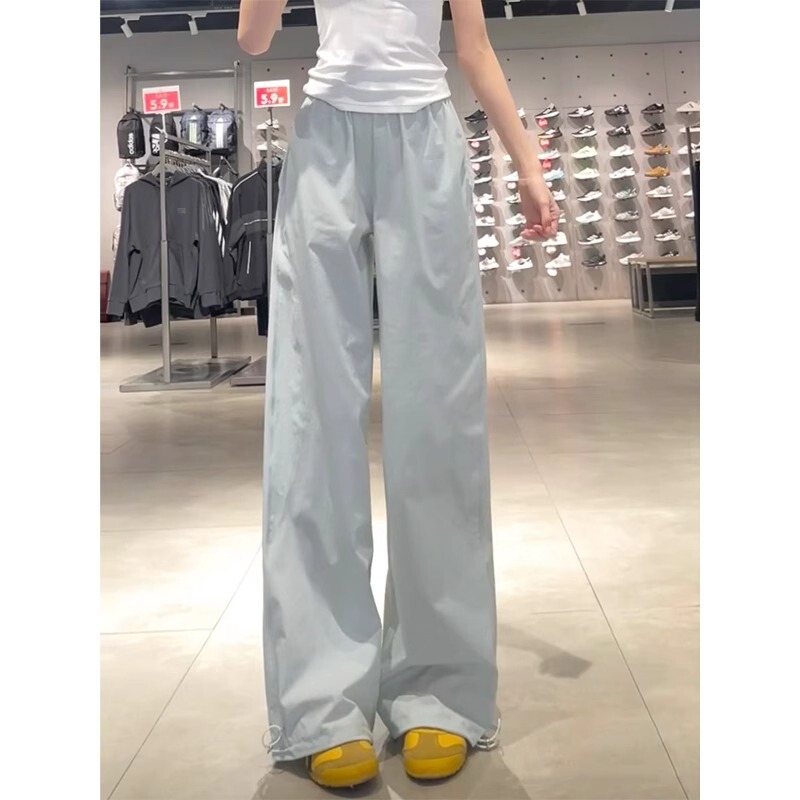 Gray overalls women's summer 2025 new high waist draped wide leg pants American quick-drying sports pants thin