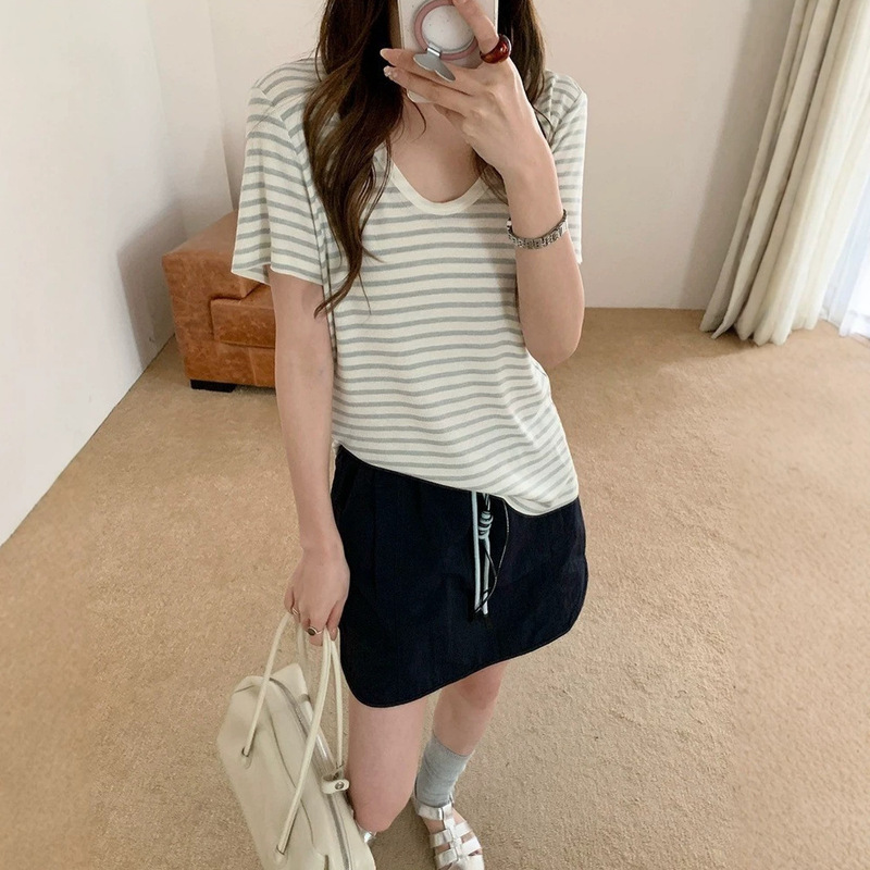 *High Quality* Korean Style Tencel Acetate U-Neck Short-Sleeve Women's 2026 Casual Slimming Linen Top Basic Base T-Shirt *High Quality* Korean Style Tencel Acetate U-Neck Short-Sleeve Women's 2026 Casual Slimming Linen Top Basic Base T-Shirt
