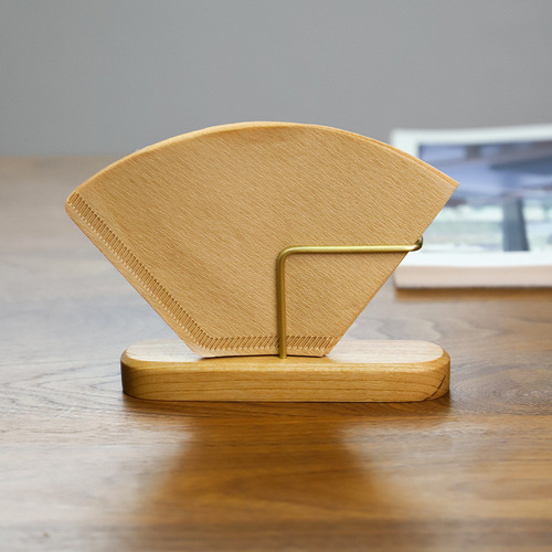 Hand-brewed coffee filter paper storage rack cherry wood brass filter paper storage box fan-shaped paper towel filter paper rack high-end ins