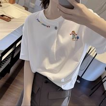 D2V美式高街夏季白色印花正肩短袖t恤女装设计感宽松超好看上衣