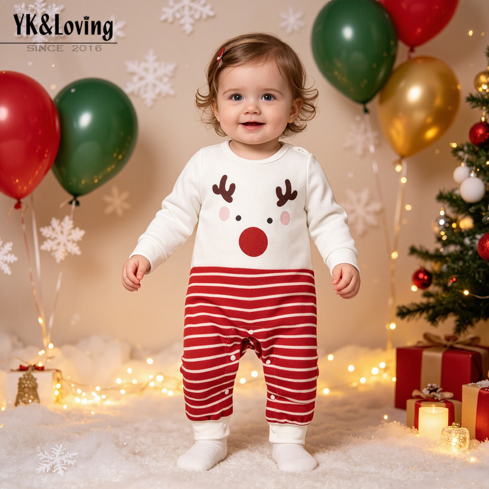 Exclusively for Cross-Border Sales, 2026 Autumn and Winter Holiday New Style Long-Sleeve Round-Neck Jumpsuit with Christmas Elements for Boys and Girls