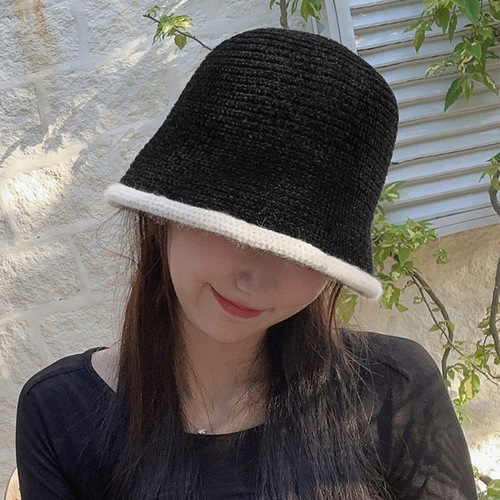 Chenille hat women's autumn and winter woolen hat Japanese versatile face-showing small knitted bucket hat warm and fashionable fisherman hat
