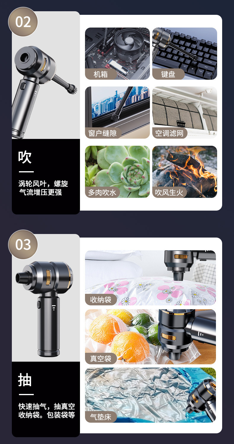 Car Vacuum Cleaner, Brushless Car Wash, Wireless Charging, Car Home Use, Small Mini High-Power Dust Blower