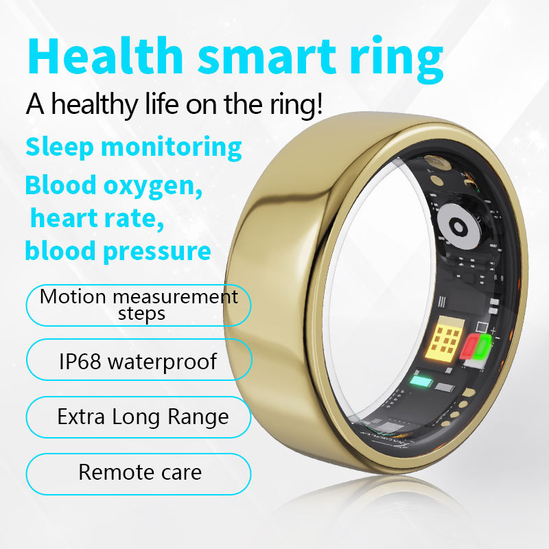 Smart Ring R11M Herzfrequenz- und Blutzuckermessung Fitness-Tracker Titanstahl vergoldet Größe 17 EU 10 US_voghion.com