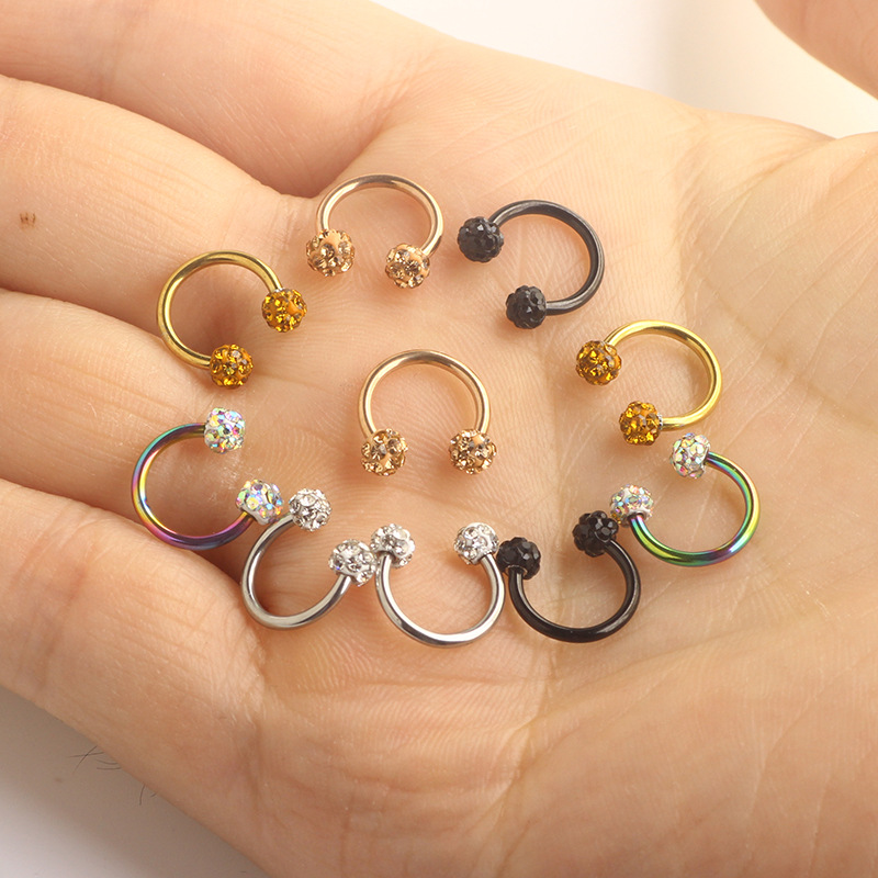 C-Shaped Diamond Ball Nose Ring Stainless Steel Hoop Earring Septum Jewelry Rose Gold detail image 8