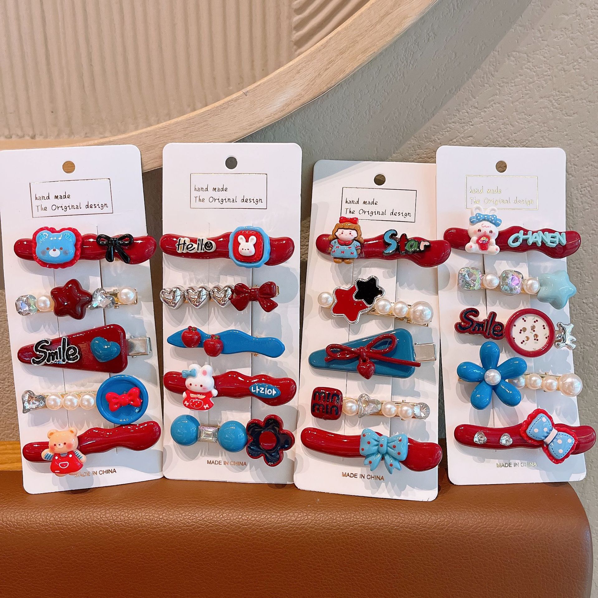 高级感安哥拉红蓝配色发夹女童百搭发卡学生刘海碎发夹批发侧边夹