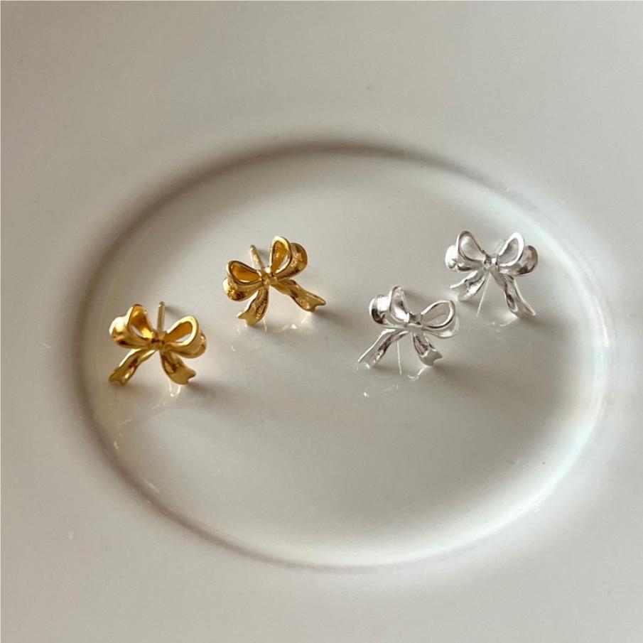 1 Pair Simple Style Bow Knot Plating Sterling Silver Gold Plated Ear Studs display picture 2