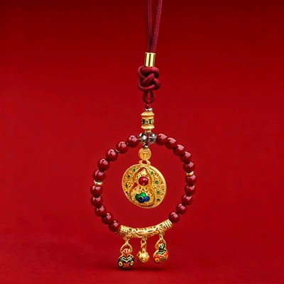 Car hanging Good Luck and Safety, New - cinnabar-gold-swallowing-beast-car-hanging-gourd