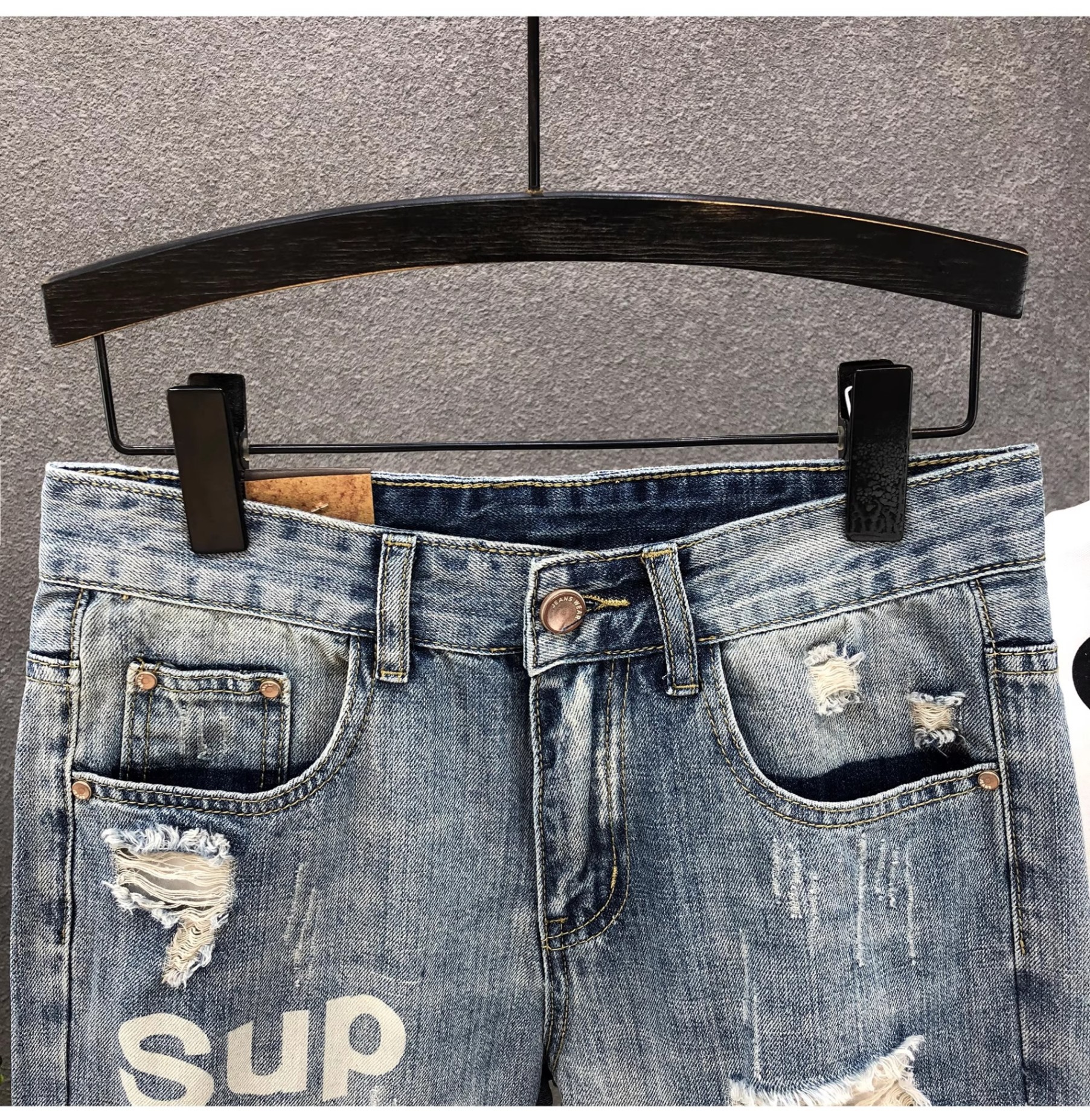 Men's Ripped Denim Shorts Summer Wear Resistant Light Colored Elastic Comfortable Casual Handsome Washed Retro Shorts_mkmklike.com