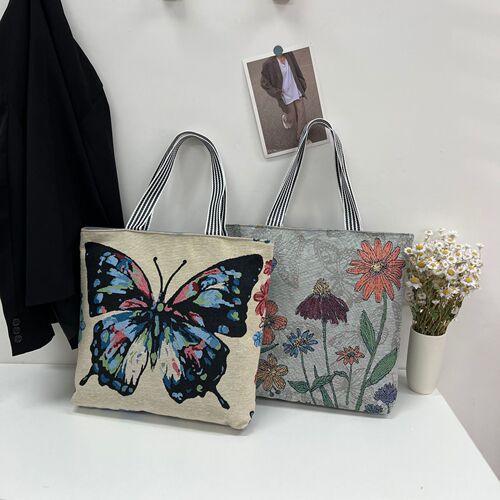 Korean version of ins student handbag large capacity shoulder canvas bag embroidered Thai style large bag new color painting