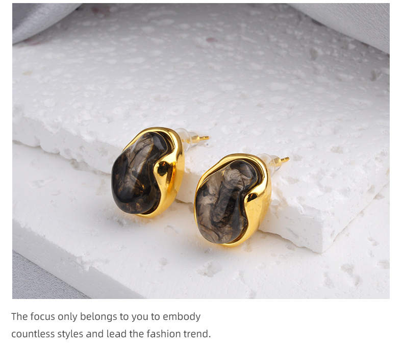 Geometric Pattern All Seasons Season 1 Pair Vintage Style Classic Style Geometric Irregular Plating Copper Resin 18K Gold Plated Ear Studs